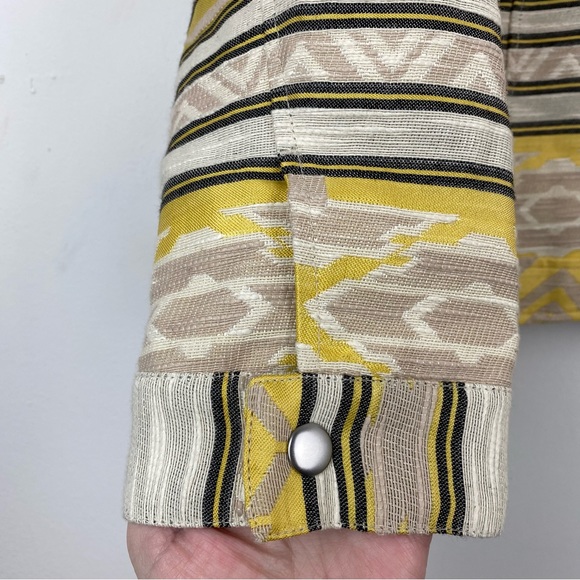 Chico’s size 1/Medium Women’s Yellow Gray Aztec Jacquard Moto Jacket - Picture 4 of 8